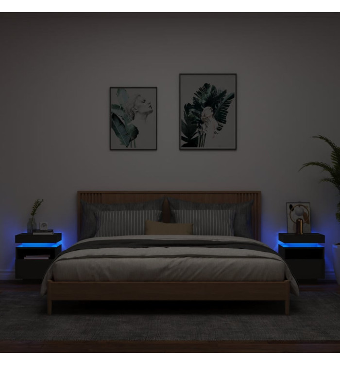Armoires de chevet avec lumières LED 2 pcs noir 40x39x48,5 cm | Mobilier & Déco