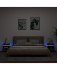 Armoires de chevet avec lumières LED 2 pcs noir 40x39x48,5 cm | Mobilier & Déco