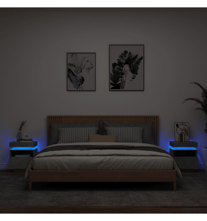 Armoires de chevet avec lumières LED 2 pcs gris béton | Mobilier & Déco