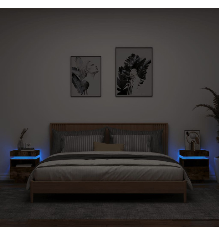 Armoires de chevet avec lumières LED 2 pcs chêne fumé | Mobilier & Déco