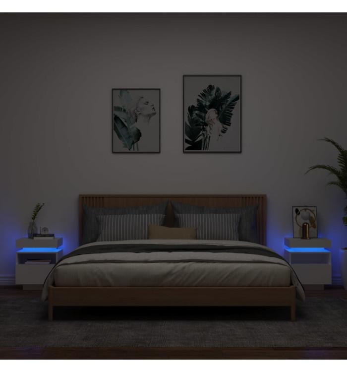 Armoires de chevet avec lumières LED 2 pcs blanc 40x39x48,5 cm | Mobilier & Déco