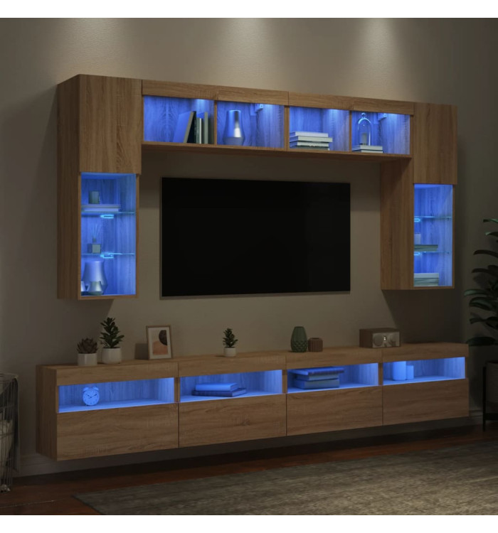 Ensemble de meubles TV muraux 8pcs et lumières LED chêne sonoma | Mobilier & Déco