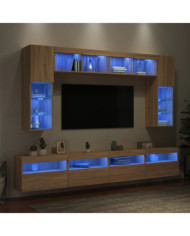 Ensemble de meubles TV muraux 8pcs et lumières LED chêne sonoma | Mobilier & Déco