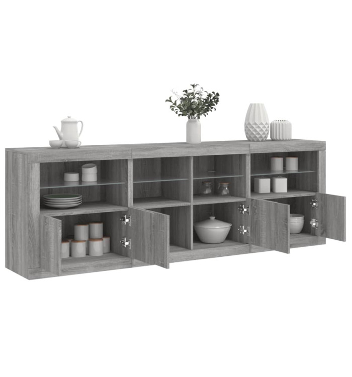 Buffet avec lumières LED sonoma gris 202x37x67 cm | Mobilier & Déco