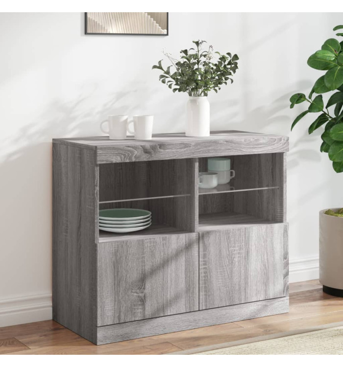 Buffet avec lumières LED sonoma gris 81x37x67 cm | Mobilier & Déco