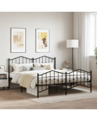 Cadre de lit métal avec tête de lit/pied de lit noir 180x200 cm | Mobilier & Déco