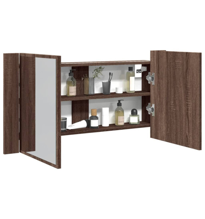 Armoire à miroir à LED de bain chêne marron 90x12x45 cm | Mobilier & Déco