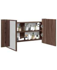 Armoire à miroir à LED de bain chêne marron 90x12x45 cm | Mobilier & Déco