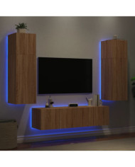 Unités murales TV avec LED 6 pcs chêne sonoma bois d'ingénierie | Mobilier & Déco