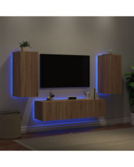 Unités murales TV avec LED 4 pcs chêne sonoma bois d'ingénierie | Mobilier & Déco