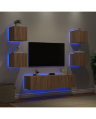 Unités murales TV avec LED 6 pcs chêne sonoma bois d'ingénierie | Mobilier & Déco