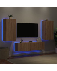 Unités murales TV avec LED 4 pcs chêne sonoma bois d'ingénierie | Mobilier & Déco