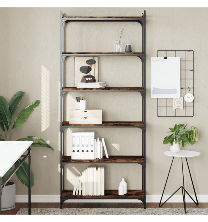 Bibliothèque 6 niveaux chêne fumé 80x30x188cm bois d'ingénierie | Mobilier & Déco
