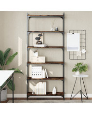 Bibliothèque 6 niveaux chêne fumé 80x30x188cm bois d'ingénierie | Mobilier & Déco