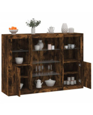 Buffets avec lumières LED 3 pcs chêne fumé bois d'ingénierie | Mobilier & Déco
