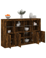 Buffets avec lumières LED 3 pcs chêne fumé bois d'ingénierie | Mobilier & Déco