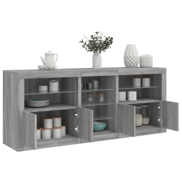 Buffet avec lumières LED sonoma gris 181,5x37x67 cm | Mobilier & Déco