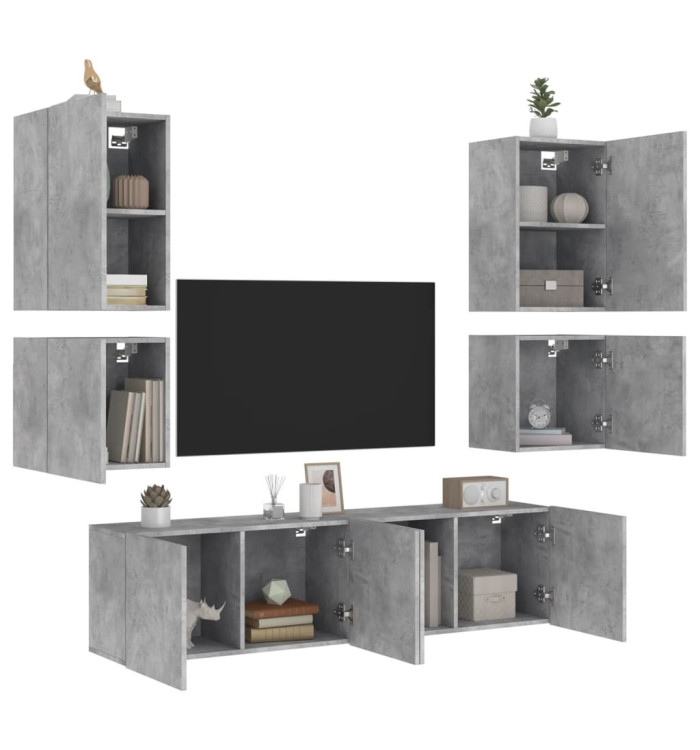 Unités murales TV 6 pcs gris béton bois d'ingénierie | Mobilier & Déco