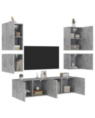 Unités murales TV 6 pcs gris béton bois d'ingénierie | Mobilier & Déco
