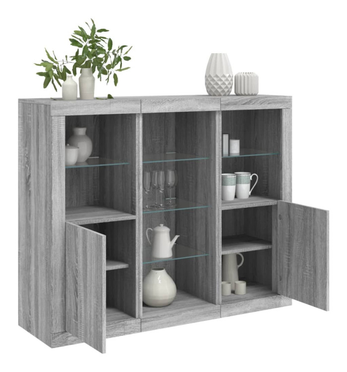 Buffets avec lumières LED 3 pcs sonoma gris bois d'ingénierie | Mobilier & Déco