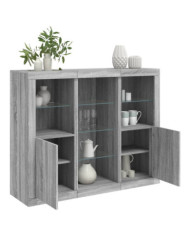 Buffets avec lumières LED 3 pcs sonoma gris bois d'ingénierie | Mobilier & Déco