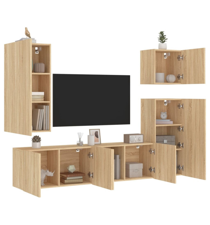 Unités murales TV 5 pcs chêne sonoma bois d'ingénierie | Mobilier & Déco