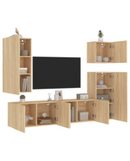 Unités murales TV 5 pcs chêne sonoma bois d'ingénierie | Mobilier & Déco