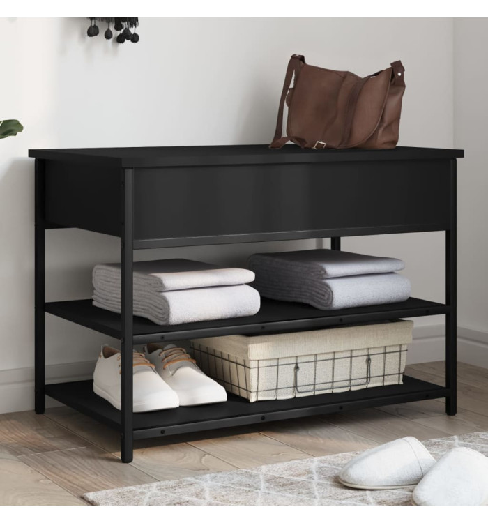 Banc à chaussures noir 70x42,5x50 cm bois d'ingénierie | Mobilier & Déco