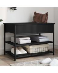 Banc à chaussures noir 70x42,5x50 cm bois d'ingénierie | Mobilier & Déco