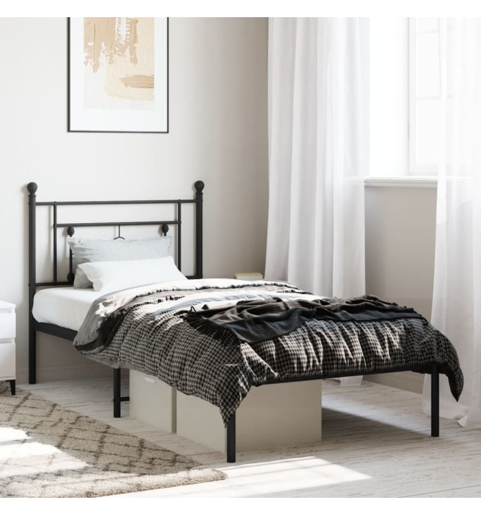 Cadre de lit métal sans matelas avec tête de lit noir 90x200 cm | Mobilier & Déco