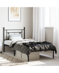 Cadre de lit métal sans matelas avec tête de lit noir 90x200 cm | Mobilier & Déco