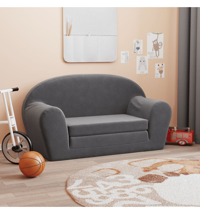 Canapé-lit pour enfants 2 places anthracite peluche douce | Mobilier & Déco
