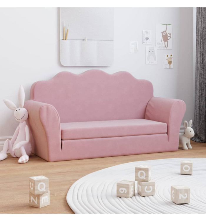 Canapé-lit pour enfants 2 places rose peluche douce | Mobilier & Déco
