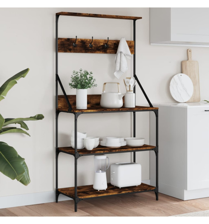 Étagère de boulangerie et crochets 4 niveaux bois d'ingénierie | Mobilier & Déco