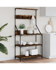 Étagère de boulangerie et crochets 4 niveaux bois d'ingénierie | Mobilier & Déco