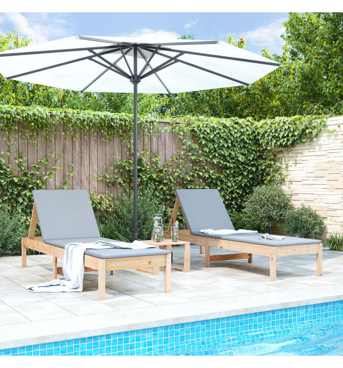 Chaises longues lot de 2 avec table bois massif de pin | Mobilier & Déco