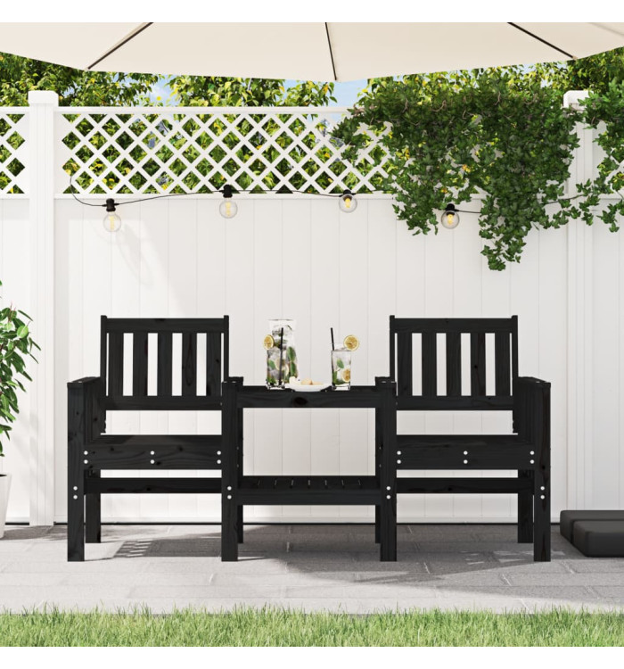 Banc de jardin avec table 2 places noir bois massif de pin | Mobilier & Déco
