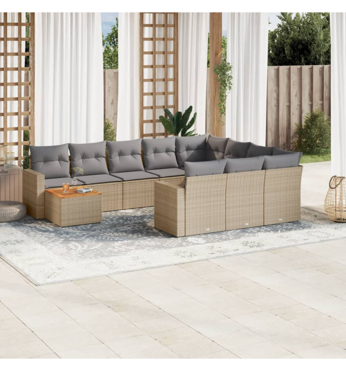 Salon de jardin 11 pcs avec coussins beige résine tressée | Mobilier & Déco
