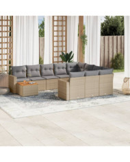 Salon de jardin 11 pcs avec coussins beige résine tressée | Mobilier & Déco