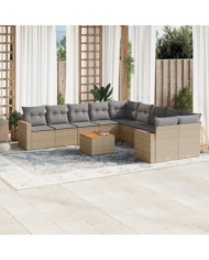 Salon de jardin 11 pcs avec coussins beige résine tressée | Mobilier & Déco