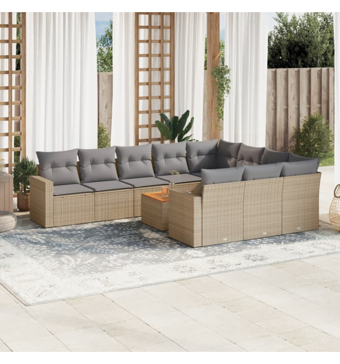 Salon de jardin 11 pcs avec coussins beige résine tressée | Mobilier & Déco