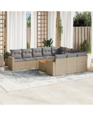 Salon de jardin 11 pcs avec coussins beige résine tressée | Mobilier & Déco