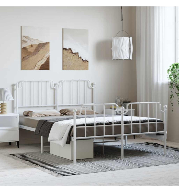 Cadre de lit métal sans matelas et pied de lit blanc 150x200 cm | Mobilier & Déco