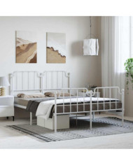 Cadre de lit métal sans matelas et pied de lit blanc 150x200 cm | Mobilier & Déco