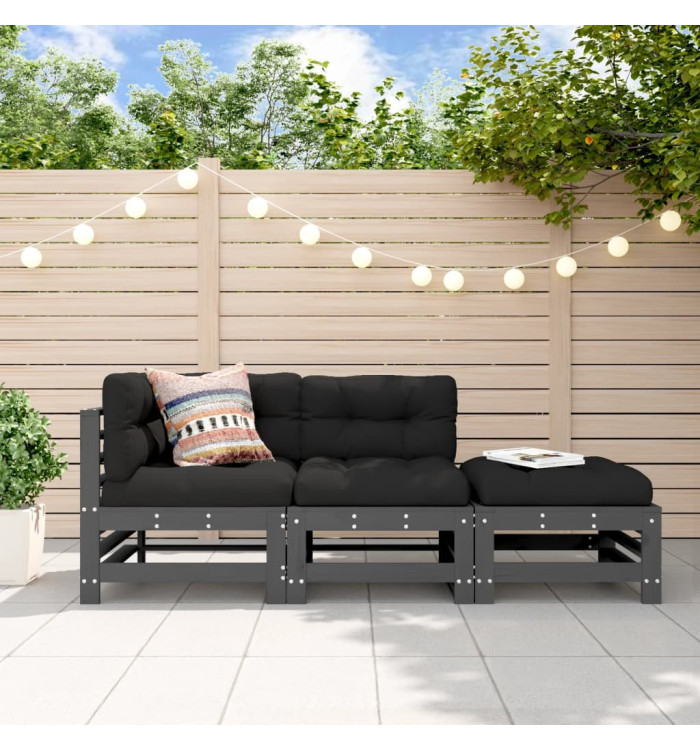Salon de jardin 3 pcs gris bois massif de pin | Mobilier & Déco
