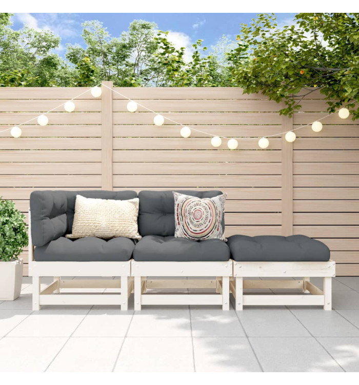 Salon de jardin 3 pcs blanc bois massif de pin | Mobilier & Déco