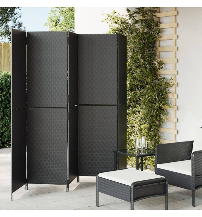 Cloison de séparation 5 panneaux noir résine tressée | Mobilier & Déco
