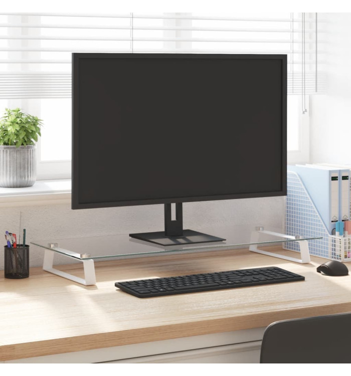 Support de moniteur blanc 80x35x8 cm verre trempé et métal | Mobilier & Déco