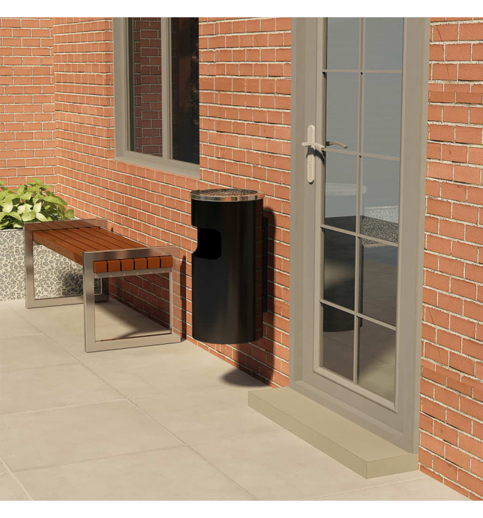 Poubelle à cendrier murale Acier 26 L Noir | Mobilier & Déco