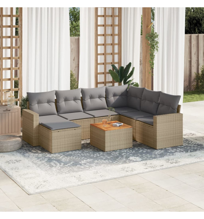 Salon de jardin avec coussins 8 pcs beige résine tressée | Mobilier & Déco